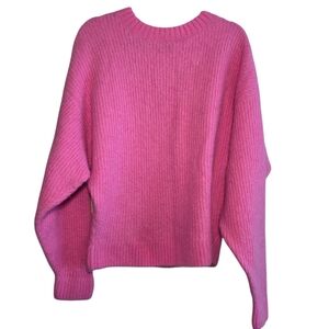 Free People Hot Pink Ribbed Alpaca Blend Oversized Fuzzy Pullover Sweater Sz S